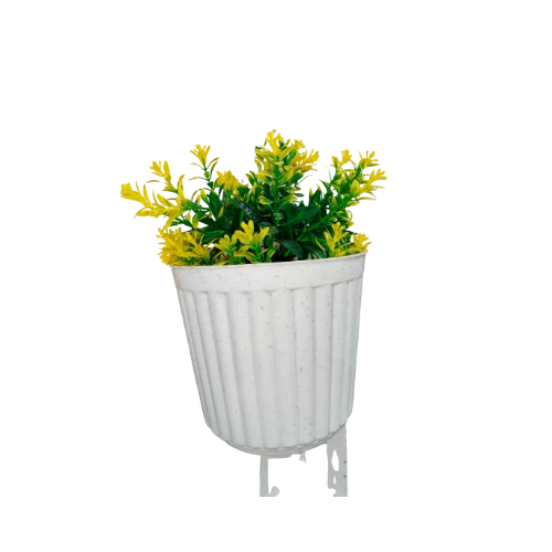 Lifelike Artificial Yellow-Green Plant in White Ribbed Pot - Ideal Home & Office