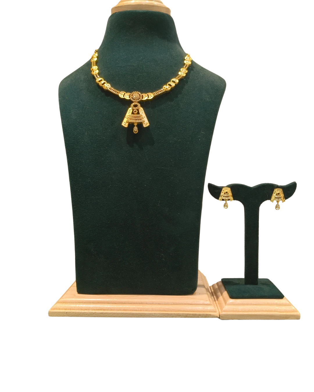 Golden Gold Plated Adjustable Choker Necklace Set with Matching Stud Earrings